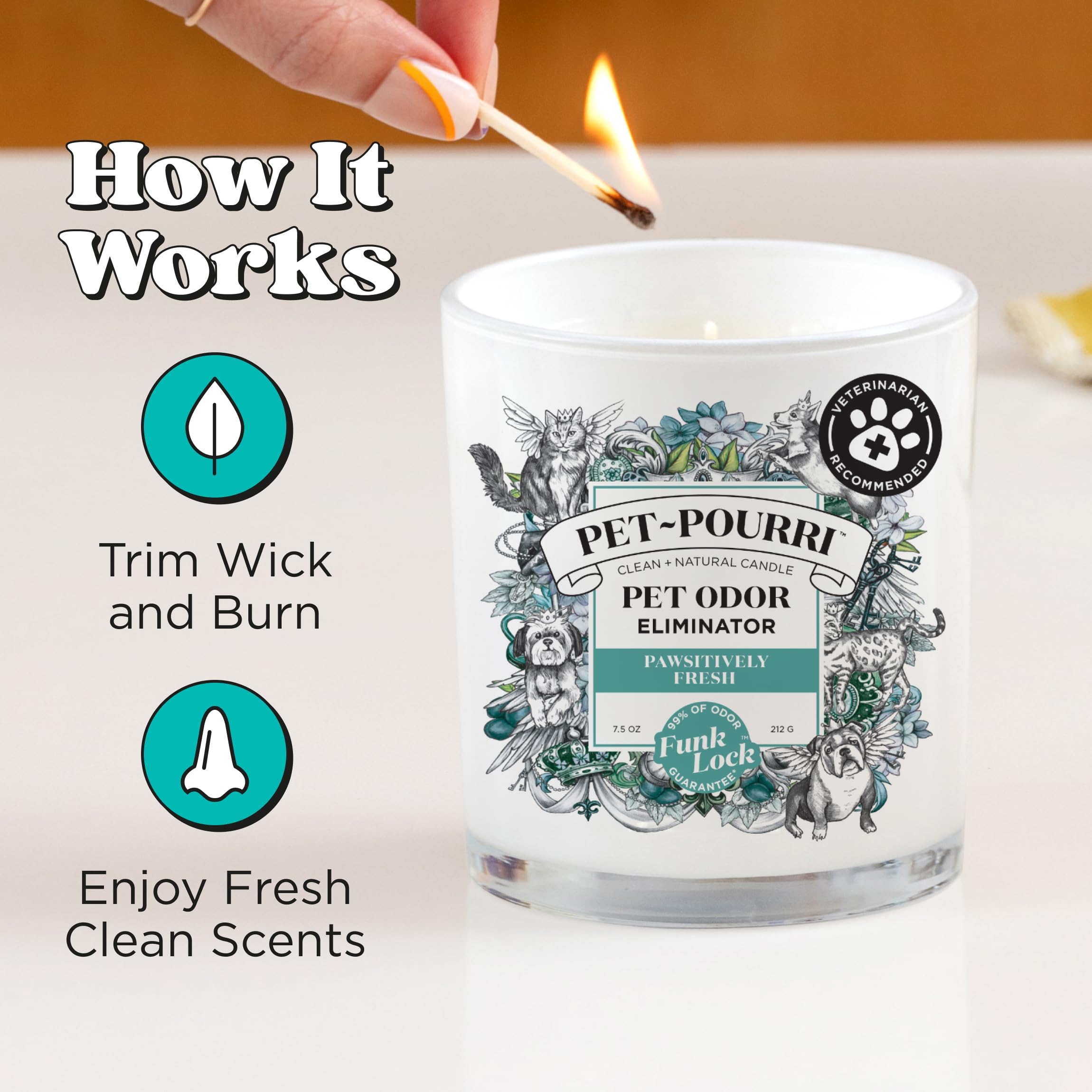 Poo-Pourri Pet-Pourri Pawsitively Fresh pet odor candle shown from the side.