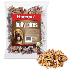 Powerpet Bully Stick Bites shown with the front of the product package.