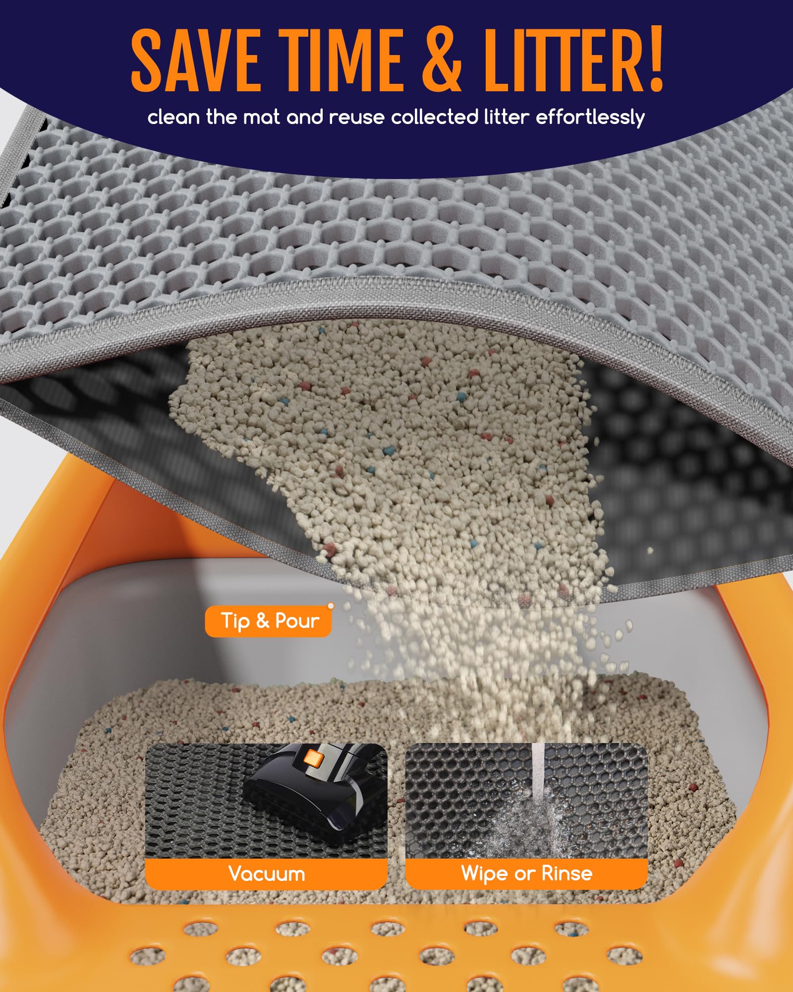 Powools cat litter mat shown from below to highlight the waterproof bottom layer.