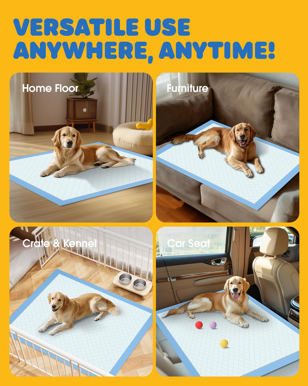 Powools Extra Large Pee Pad placed in a dog crate.