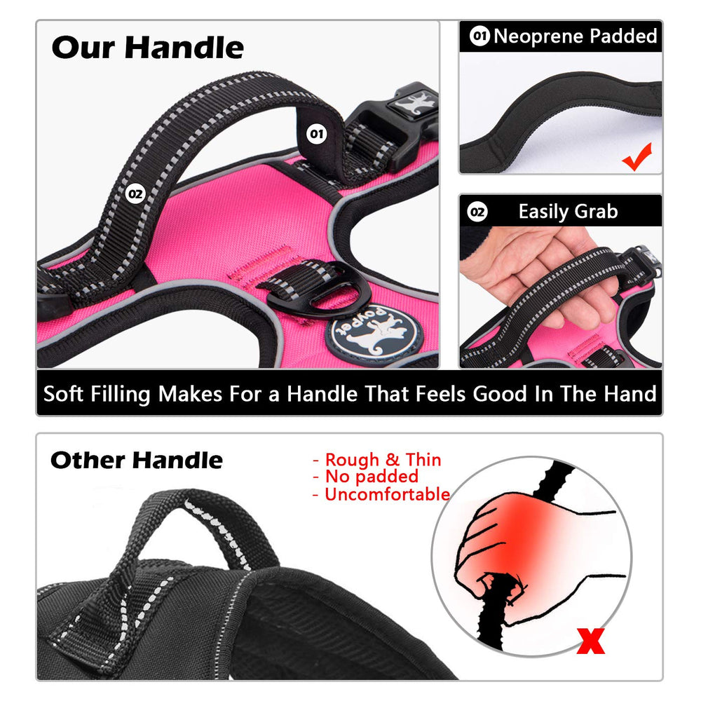 PoyPet dog harness lockable neck-release buckle detail.