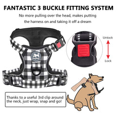 PoyPet dog harness release buckles shown in close detail.