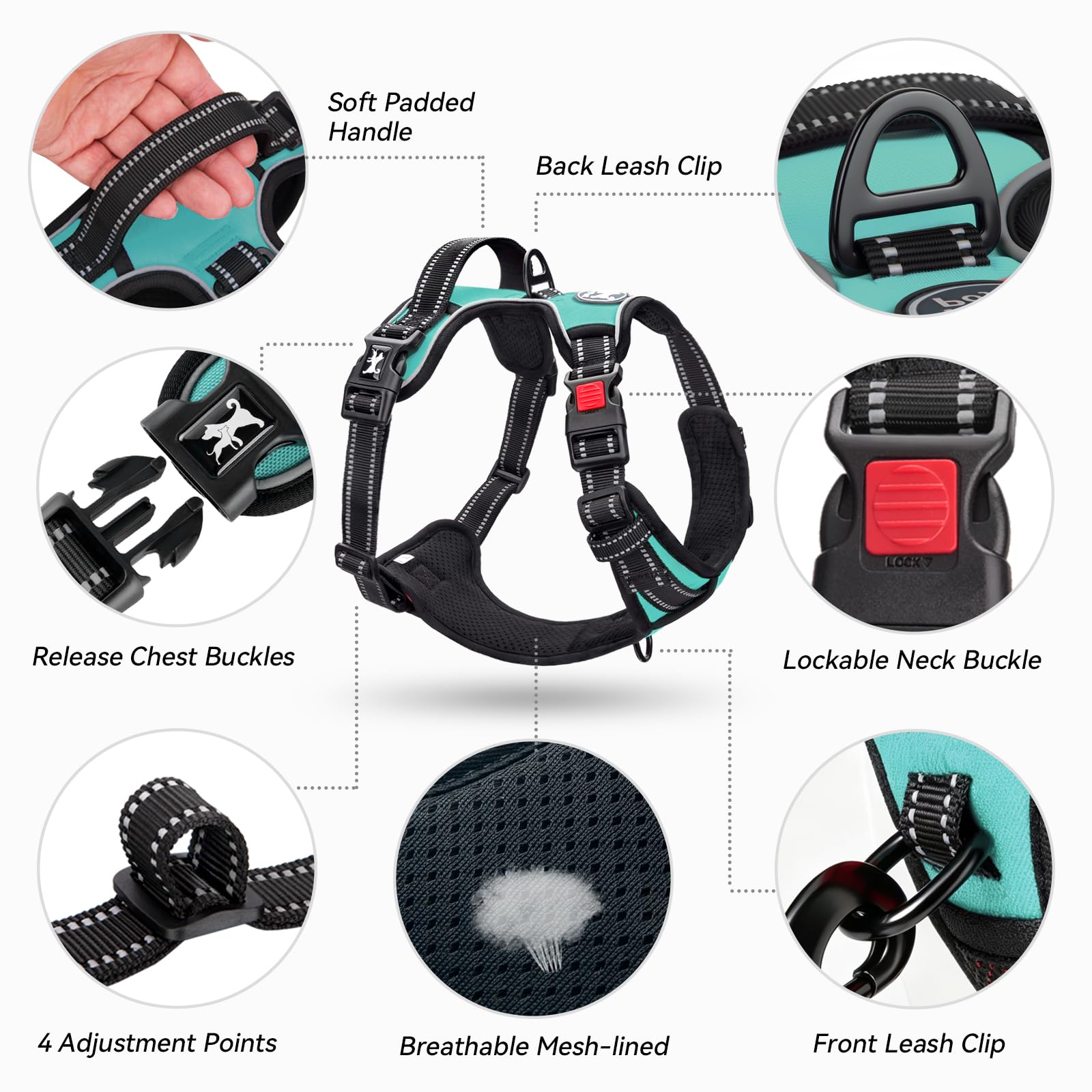PoyPet Large No Pull Dog Harness padded control handle detail.