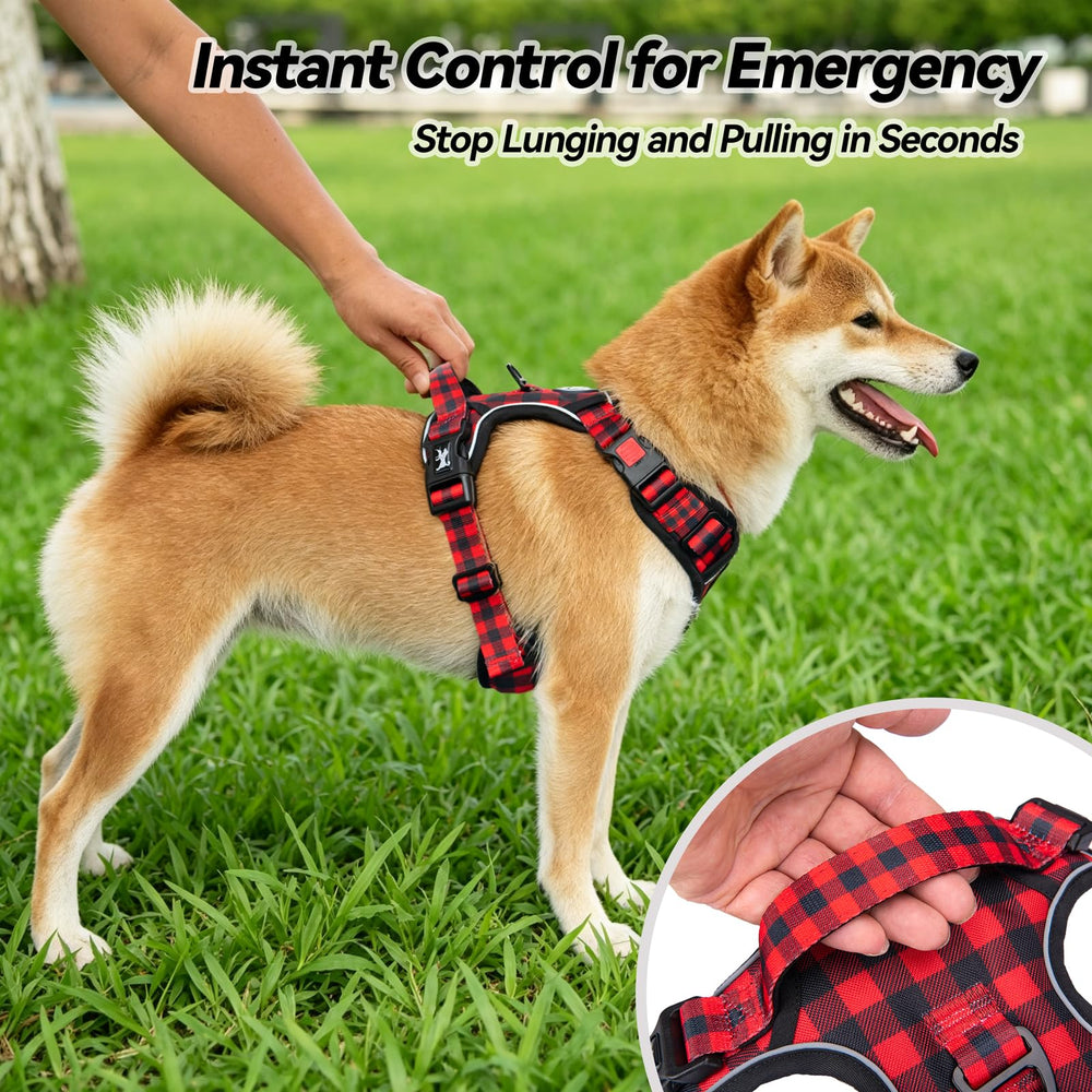 PoyPet Plaid Dog Harness front leash clip for a chest attachment position.