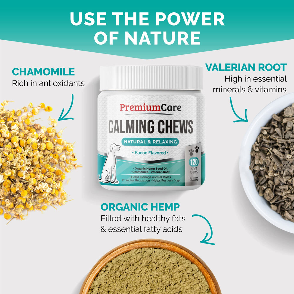 The back of the PREMIUM CARE Calming Chews package.