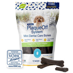 ProDen PlaqueOff Mini Dental Bones package shown from the front.