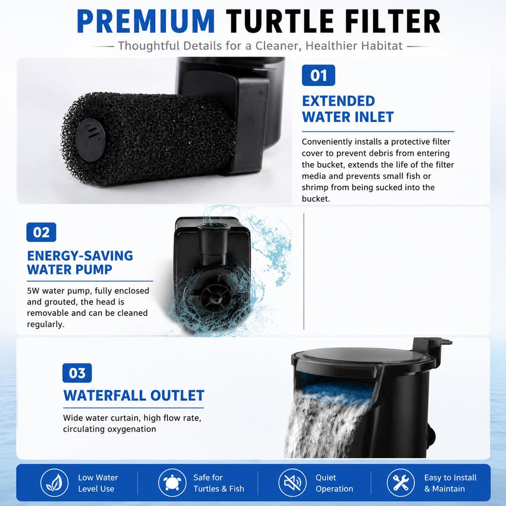 PUEUTU internal turtle tank filter shown from a side angle.