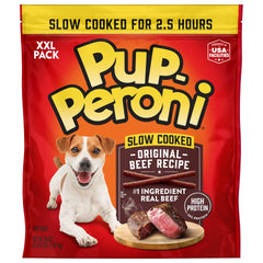 Pup-Peroni Original Beef dog treats shown from an alternate package angle.