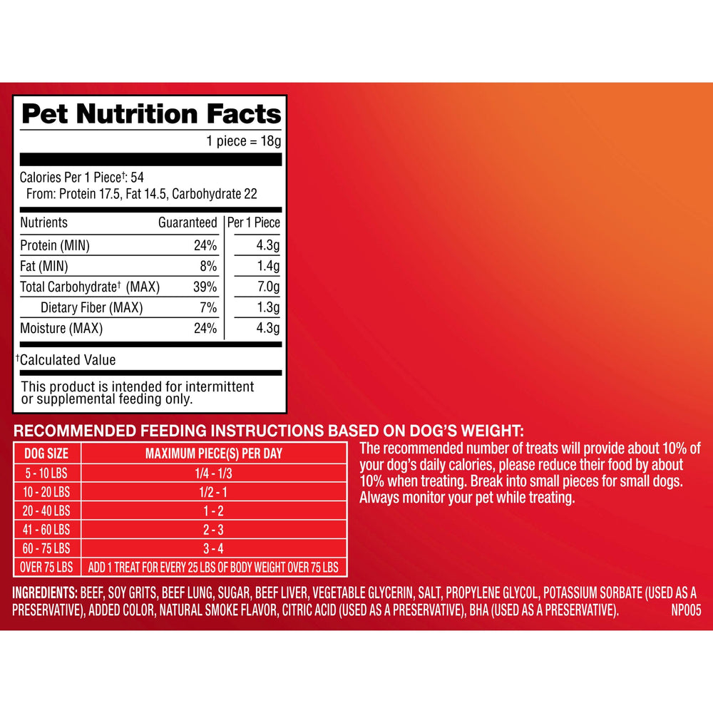 Pup-Peroni dog treats shown with a focus on the slow-cooking process.