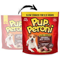 Pup-Peroni soft dog treats shown close up to highlight their tender texture.