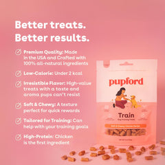 Pupford Soft & Chewy Training Treats shown close up in chicken flavor.