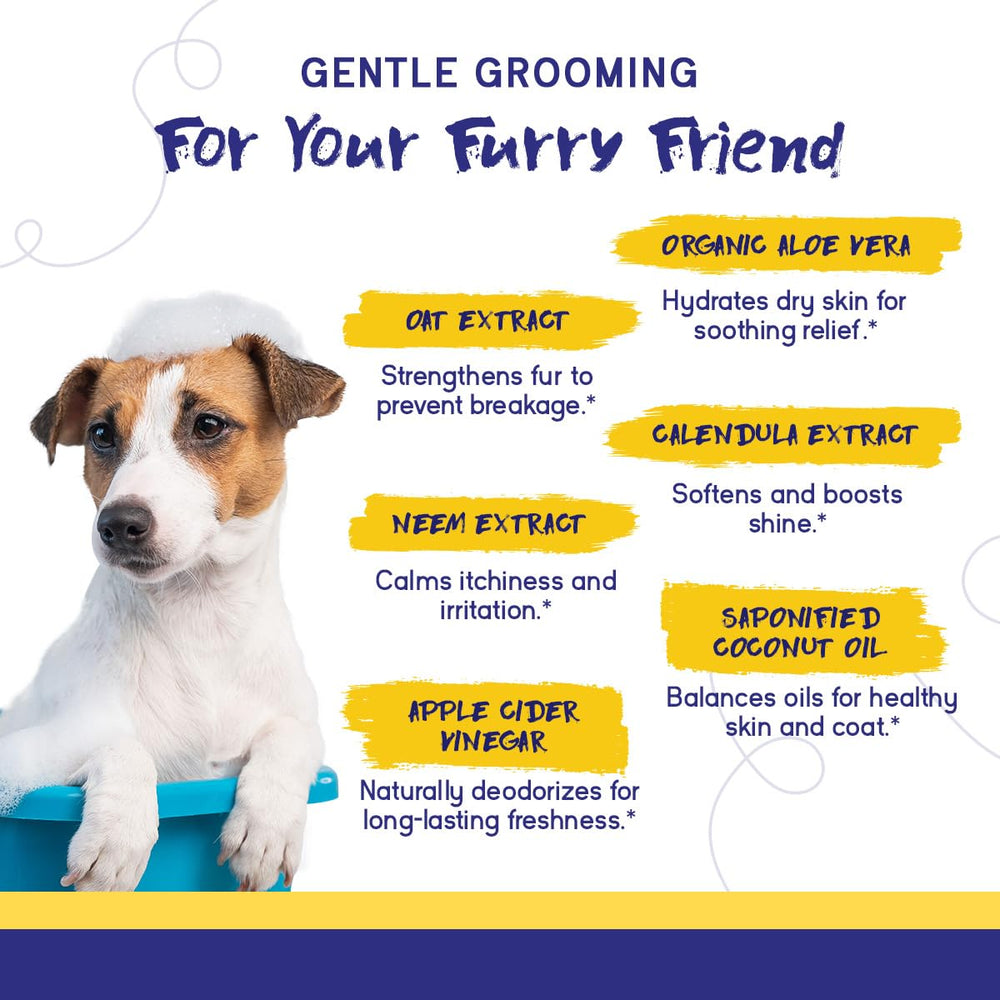 PupGrade dog shampoo and conditioner worked through a dog's coat.
