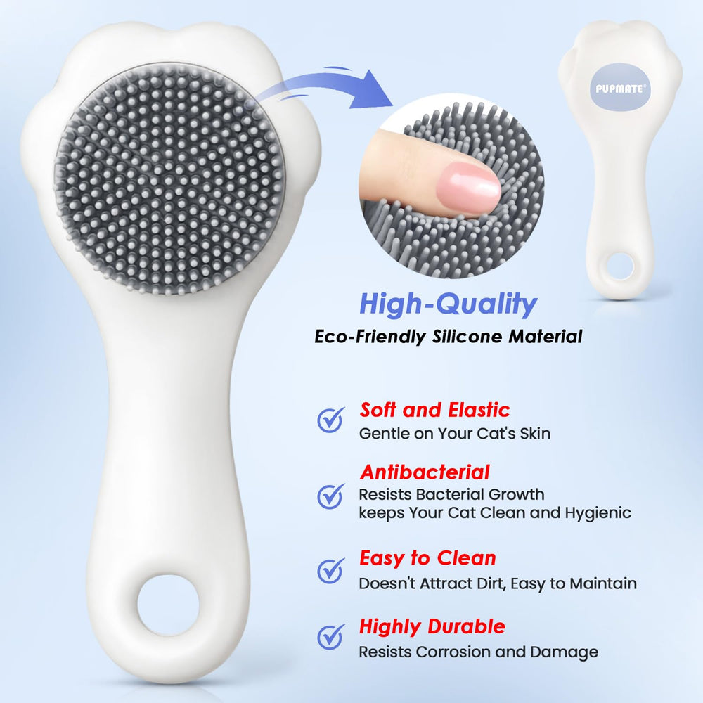 PUPMATE waterless cat shampoo and brush shown as a travel grooming kit.