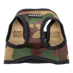 Puppia Soft B Vest CAMO dog harness showing the chest Velcro and clip closure.