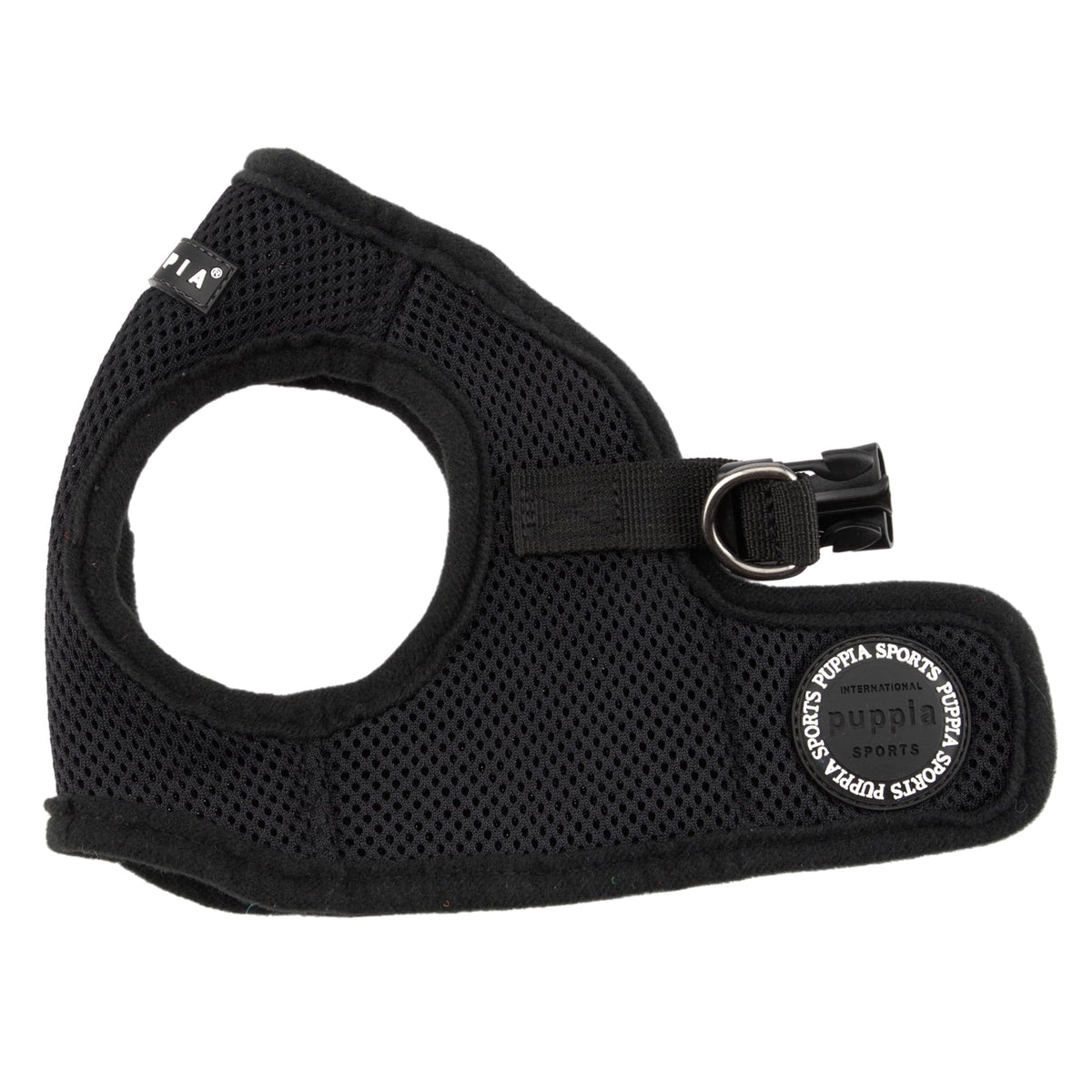 Puppia Soft B Vest Dog Harness shown from the front in black.