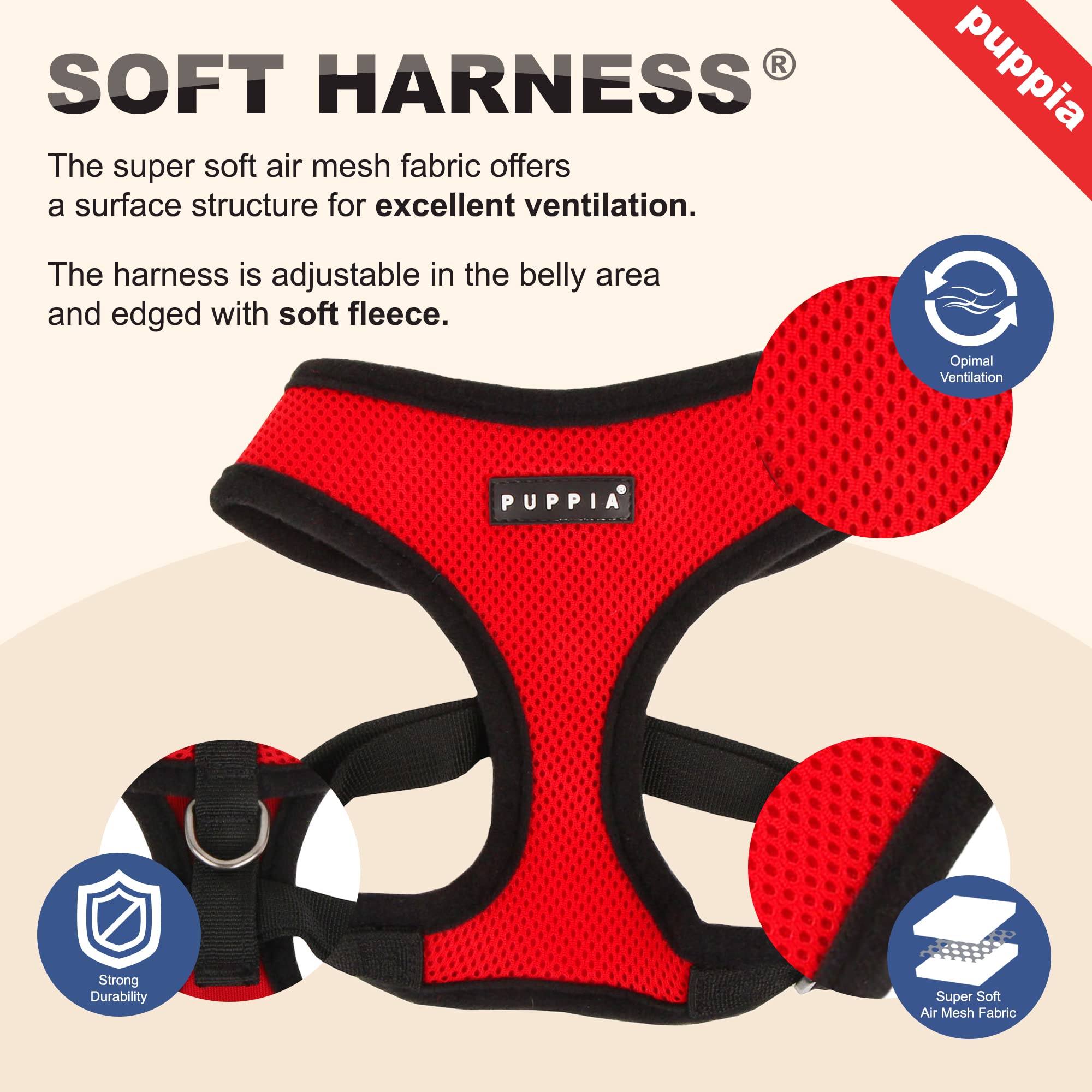 Puppia Soft Dog Harness detail highlighting the adjustable chest belt.