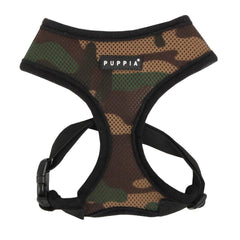 Puppia Soft Dog Harness shown from the front in its camouflage pattern.