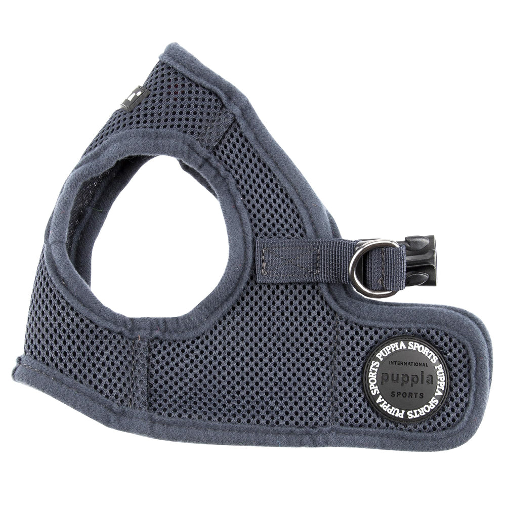 Puppia Soft Vest Harness in small grey shown from the front.
