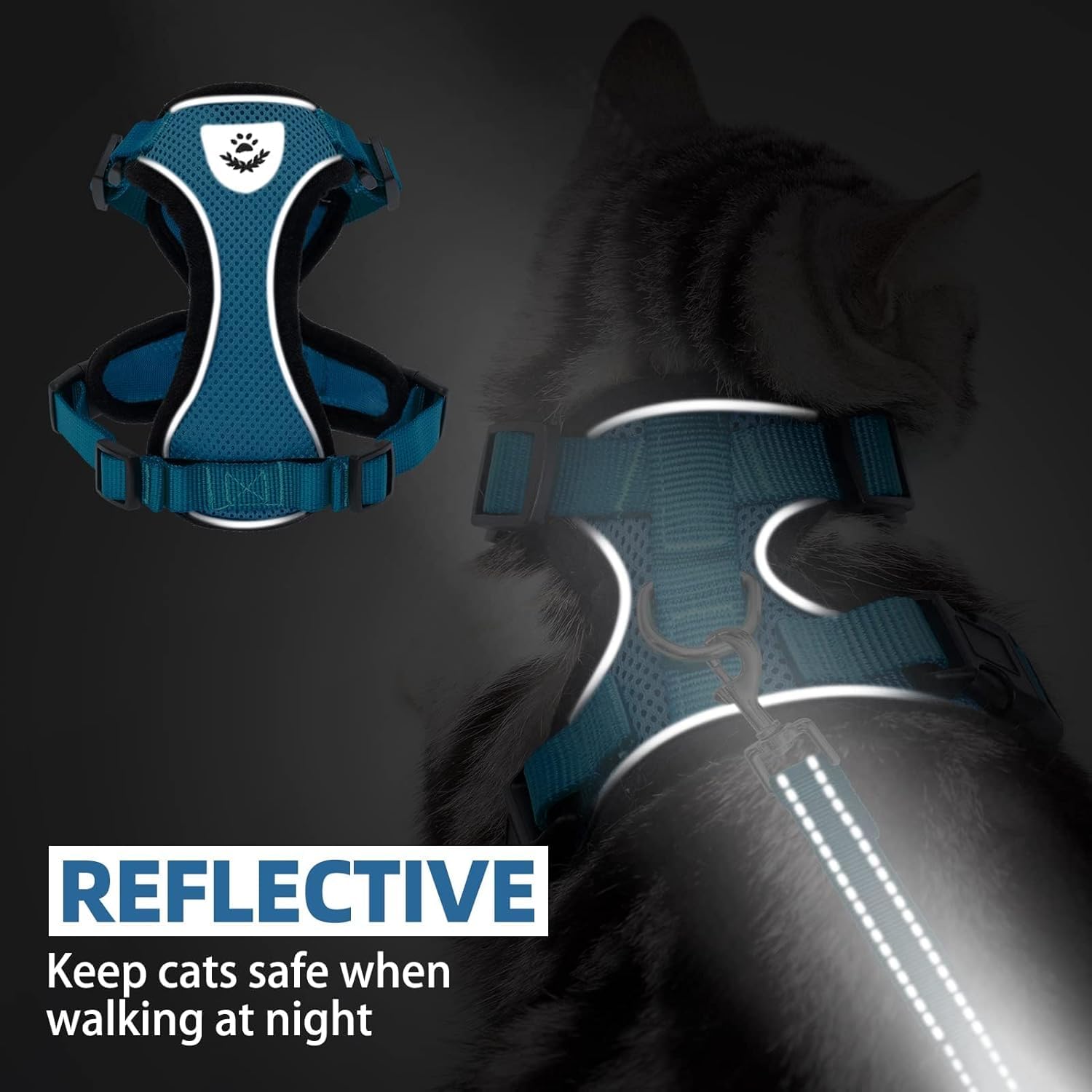 PUPTECK cat harness D-ring shown as the leash attachment point.