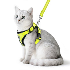 PUPTECK Cat Harness and Leash Set shown from the front in fluorescent yellow.