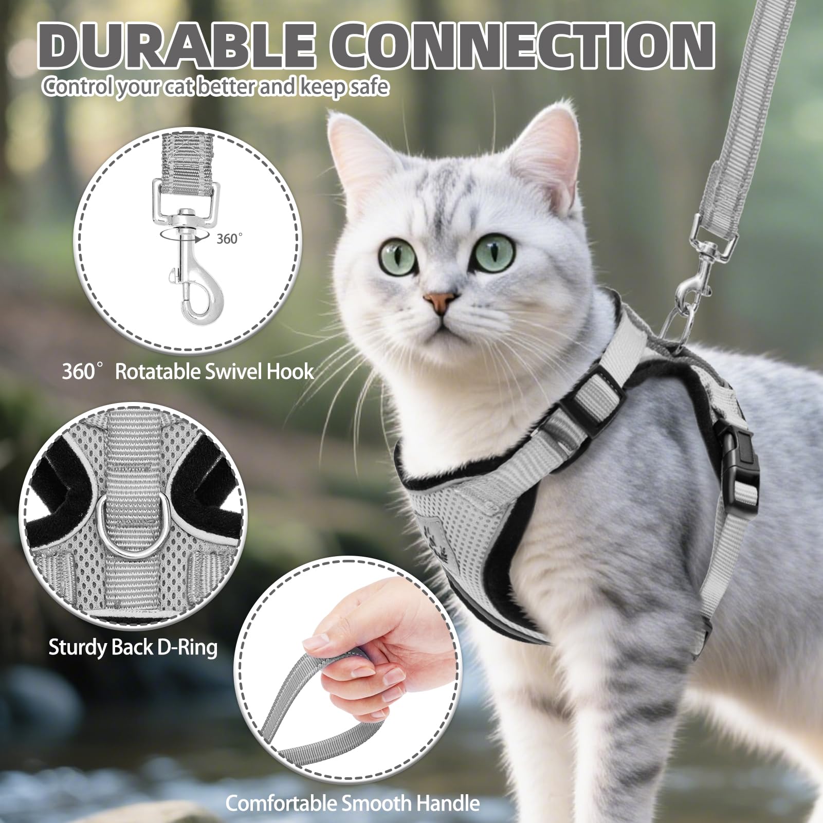 PUPTECK cat harness close-up showing the reflective strips.