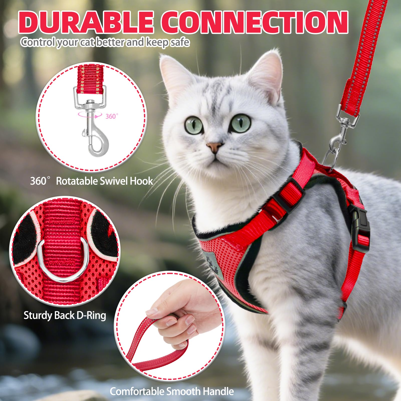 PUPTECK cat harness with reflective strips shown up close.