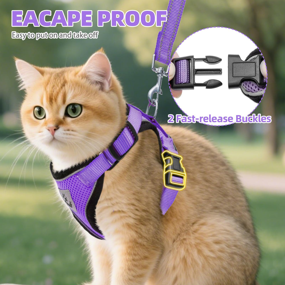 PUPTECK cat harness close-up showing the quick-release buckle.