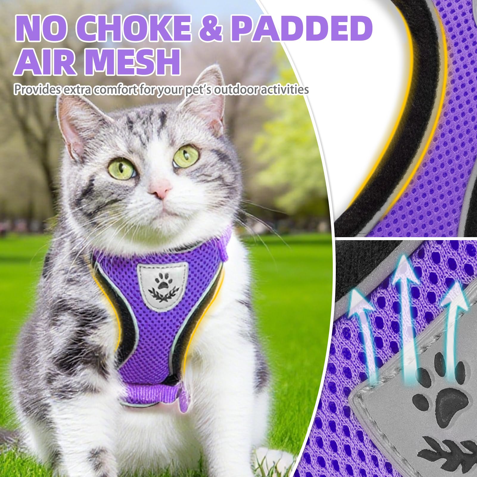 PUPTECK cat harness close-up showing its breathable mesh fabric.