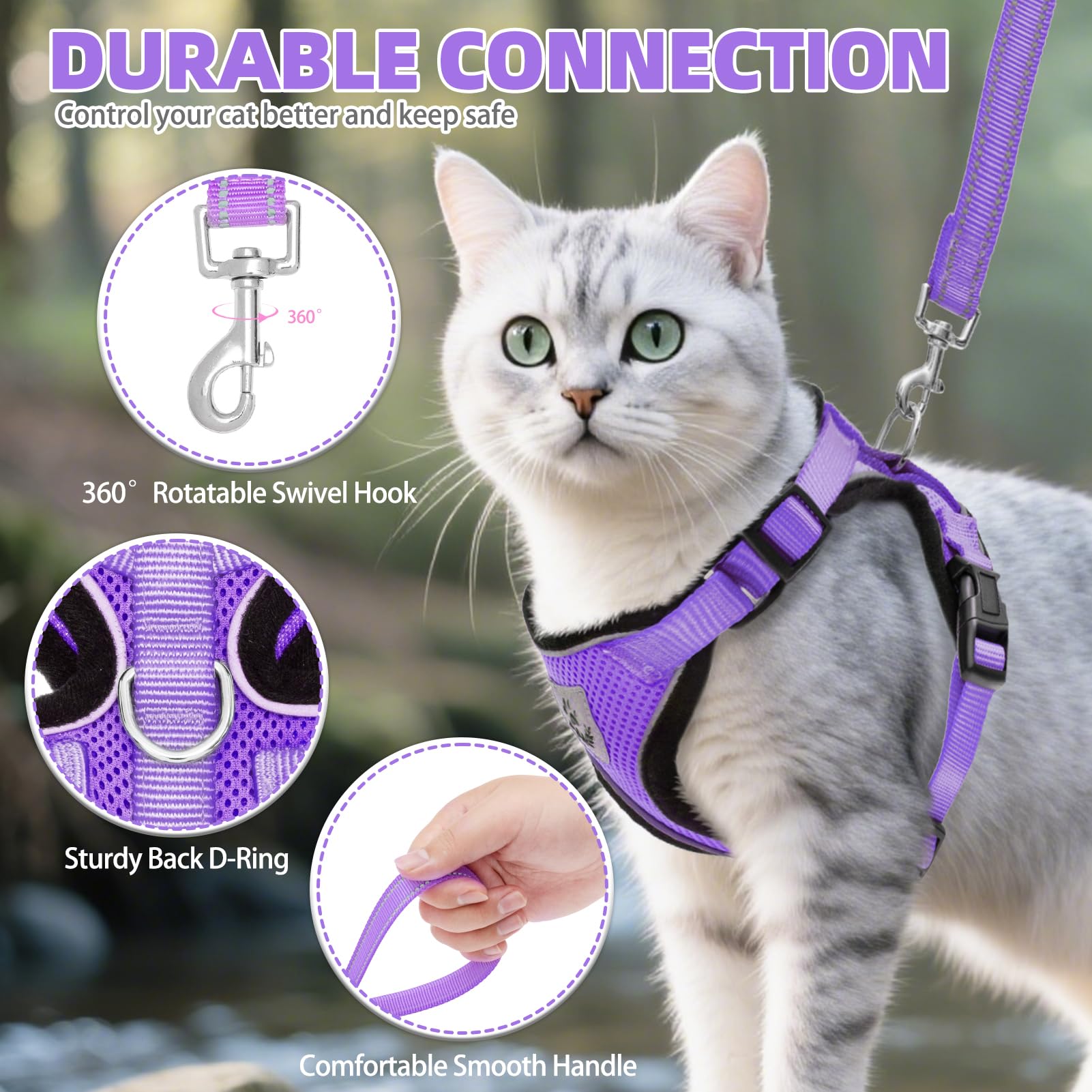 PUPTECK cat harness detail showing the reflective strips.