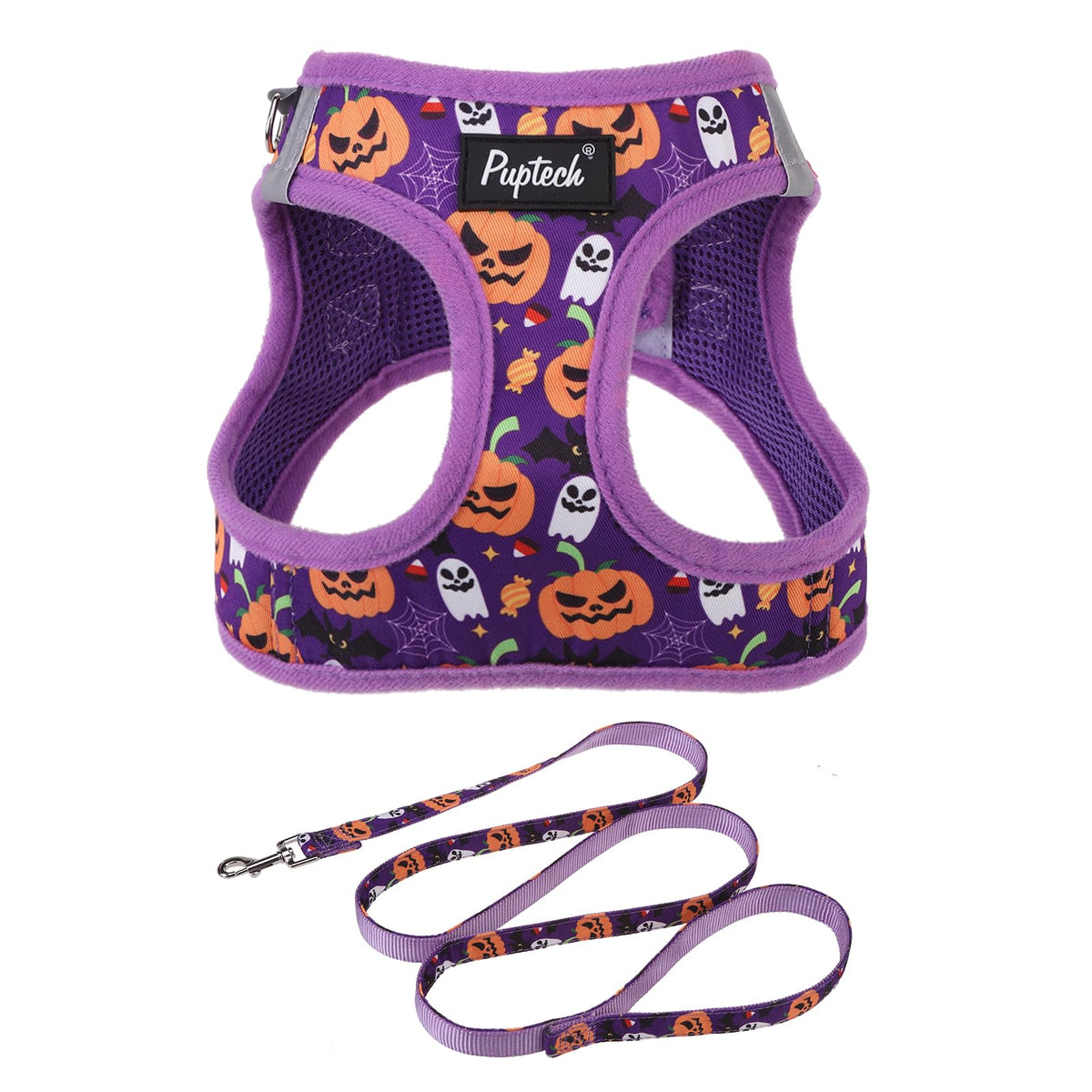 PUPTECK Halloween dog harness and leash set shown together from the front.