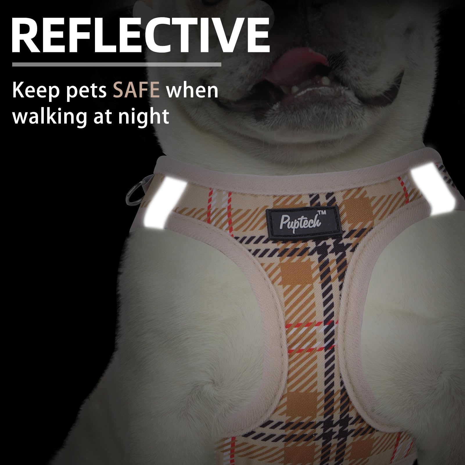 PUPTECK small dog harness detail showing the magic strap and quick-release buckle.