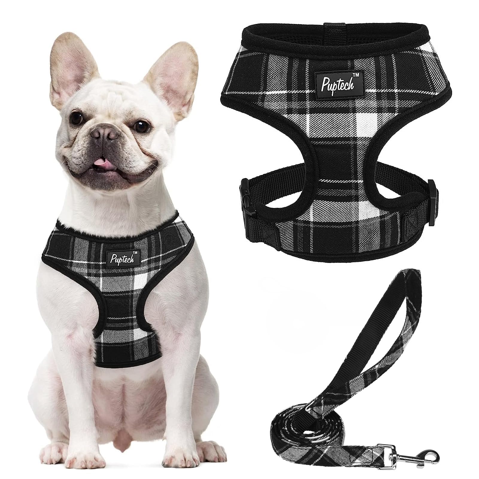 PUPTECK small dog harness and leash set shown from the front.