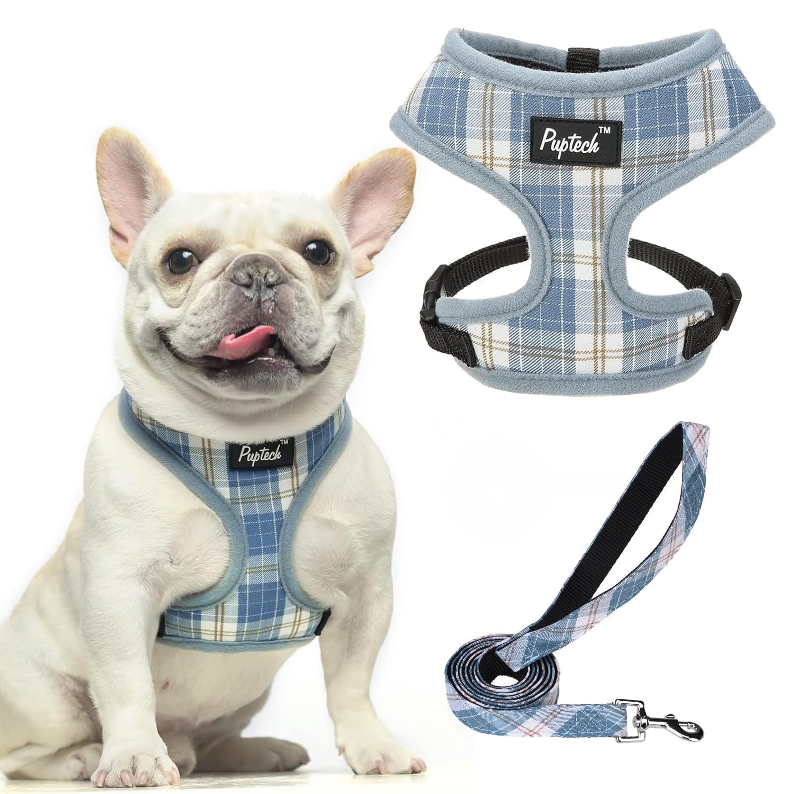 PUPTECK small dog harness and leash set shown from the front.