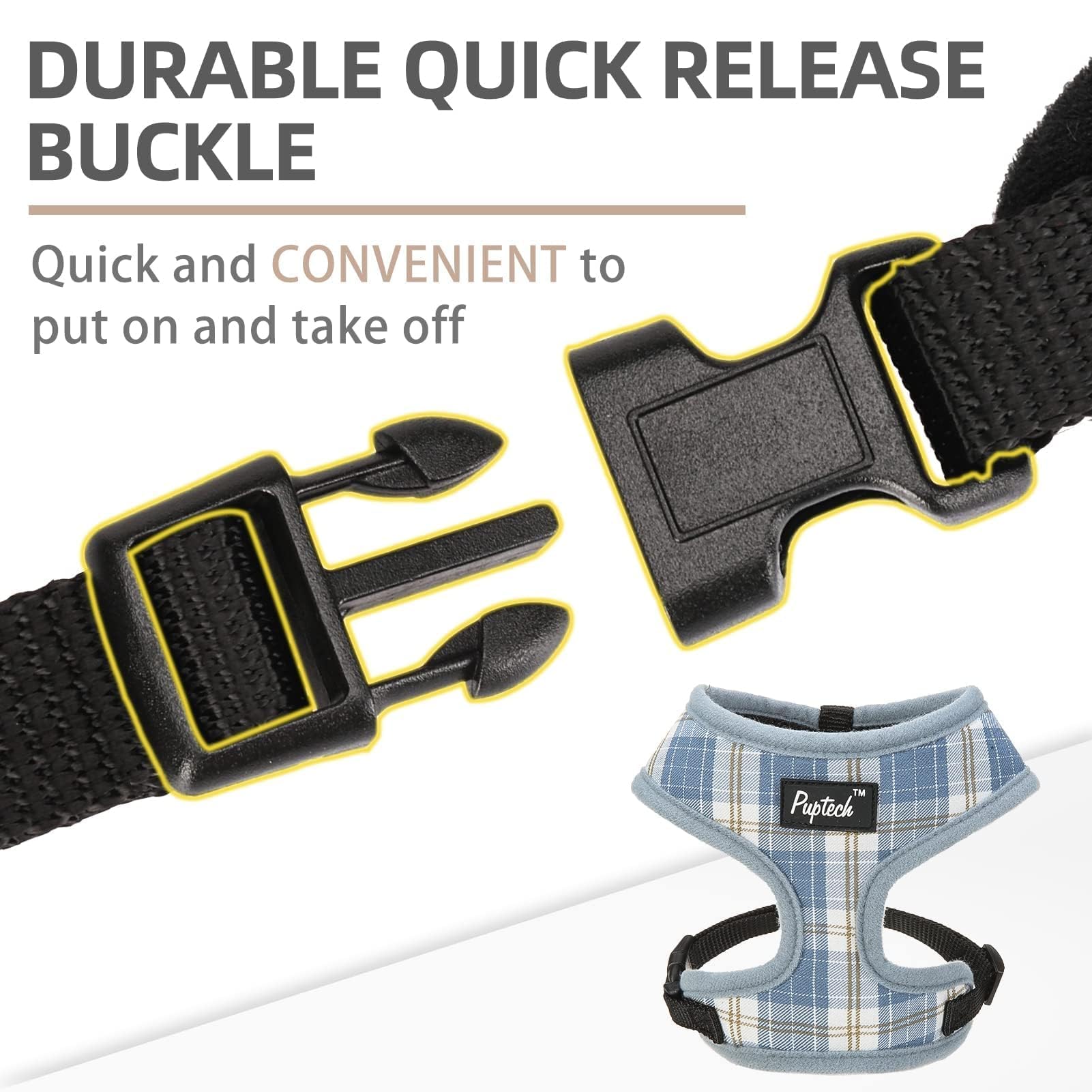 PUPTECK small dog harness detail showing the metal D-ring for leash attachment.
