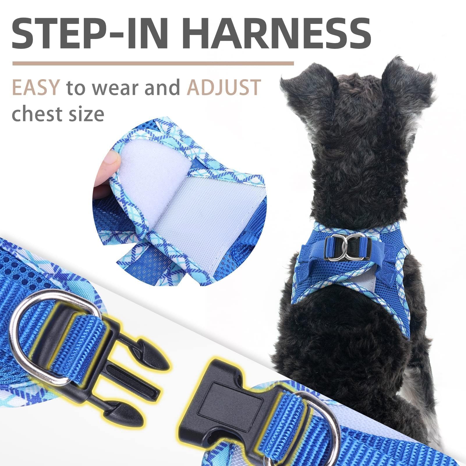 PUPTECK small dog harness detail showing the reflective strips on both sides.