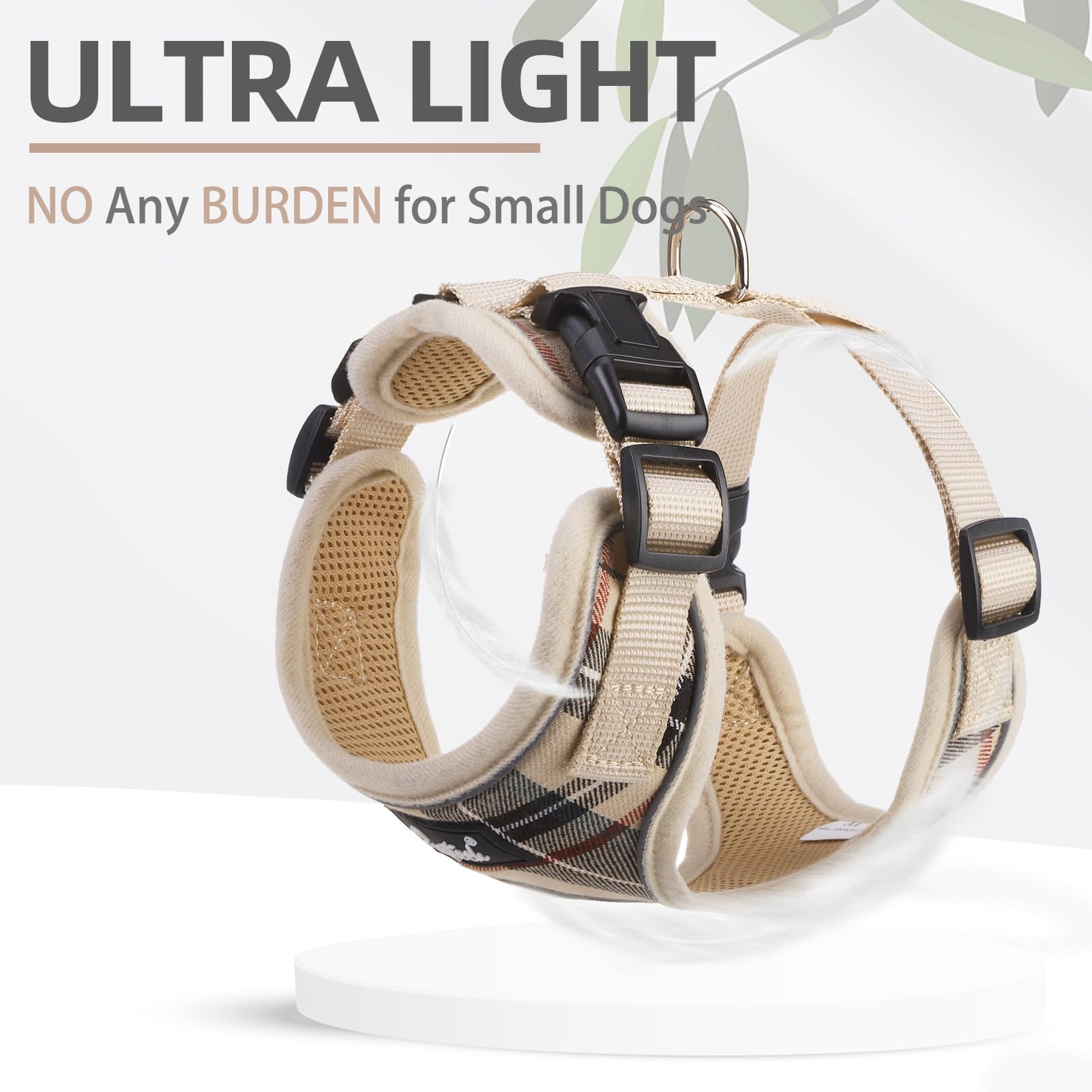 PUPTECK small dog harness reflective strips shown in detail.