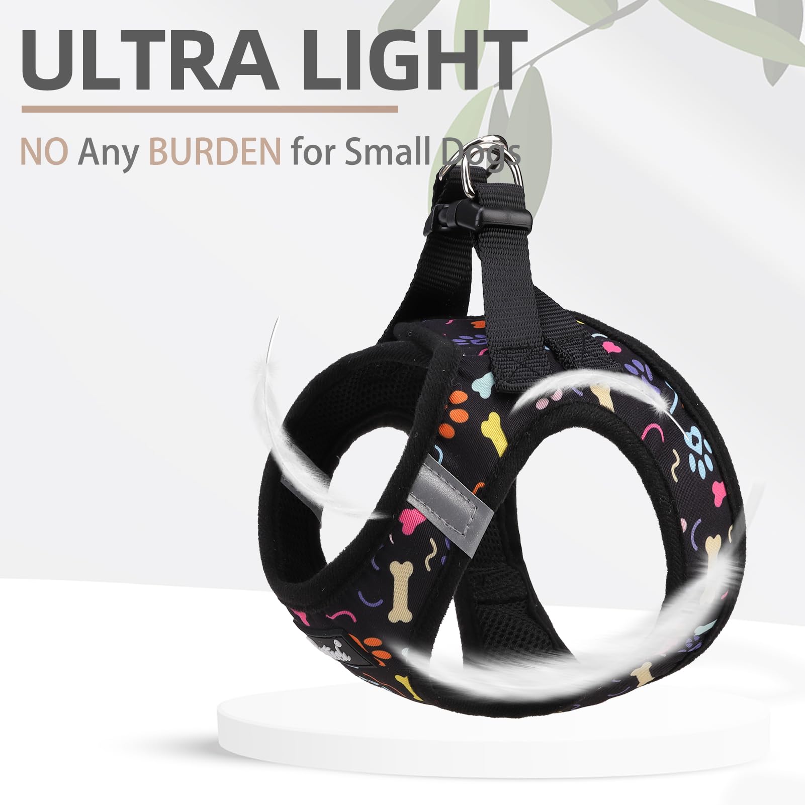 PUPTECK small dog harness detail showing reflective strips on both sides.