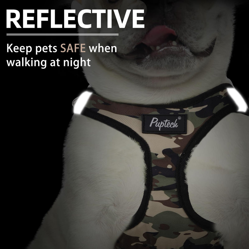 PUPTECK small dog harness with reflective strips on both sides.
