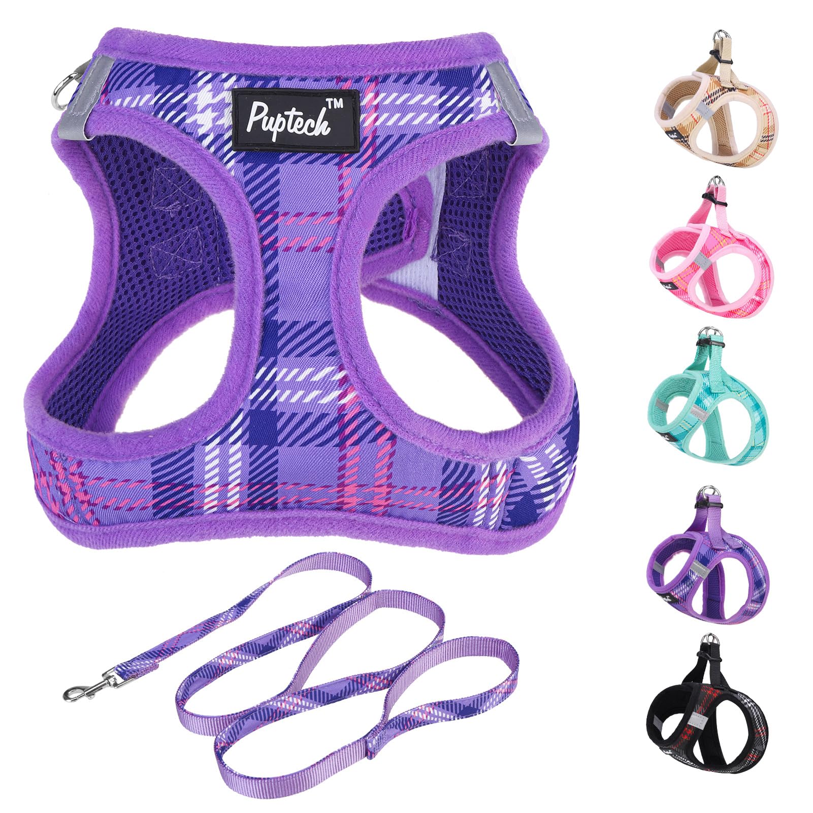PUPTECK small dog harness and leash set shown from the front.