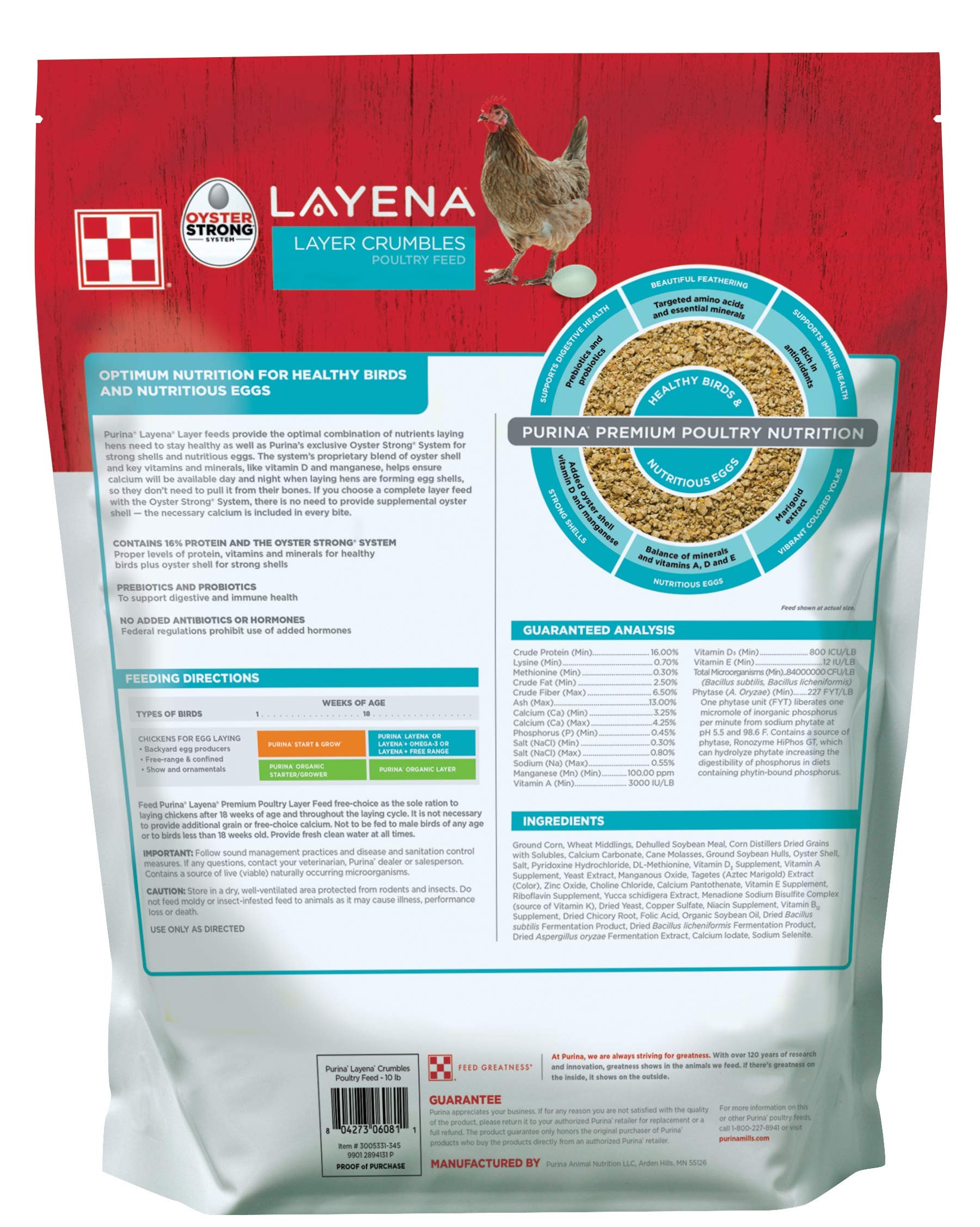 Purina Layena layer hen feed shown being offered to a hen.