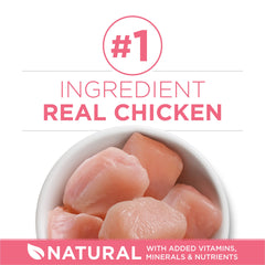 Purina ONE kitten dry cat food with real chicken as its number one ingredient.
