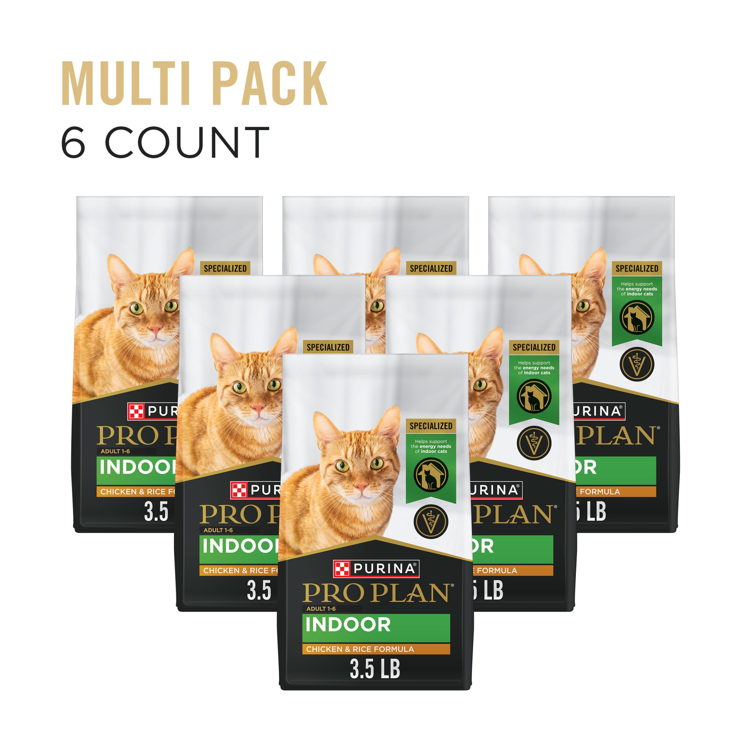 Purina Pro Plan Adult Indoor cat food bag shown from the side.