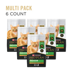 Purina Pro Plan Adult Indoor cat food bag shown from the side.