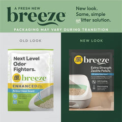 Purina Tidy Cats Breeze Extra Strength Zeolite Pellets shown in use in a Breeze litter box.
