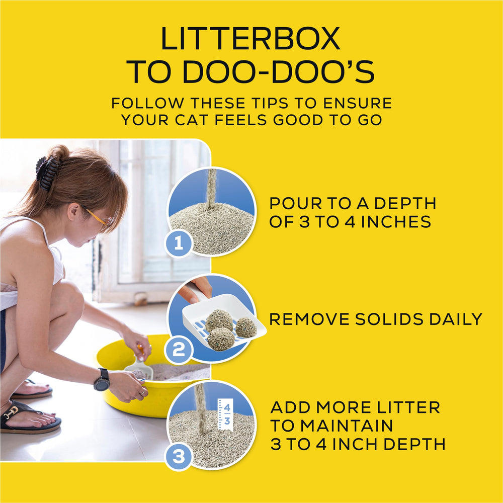 Purina Tidy Cats LightWeight litter being scooped from a litter box.
