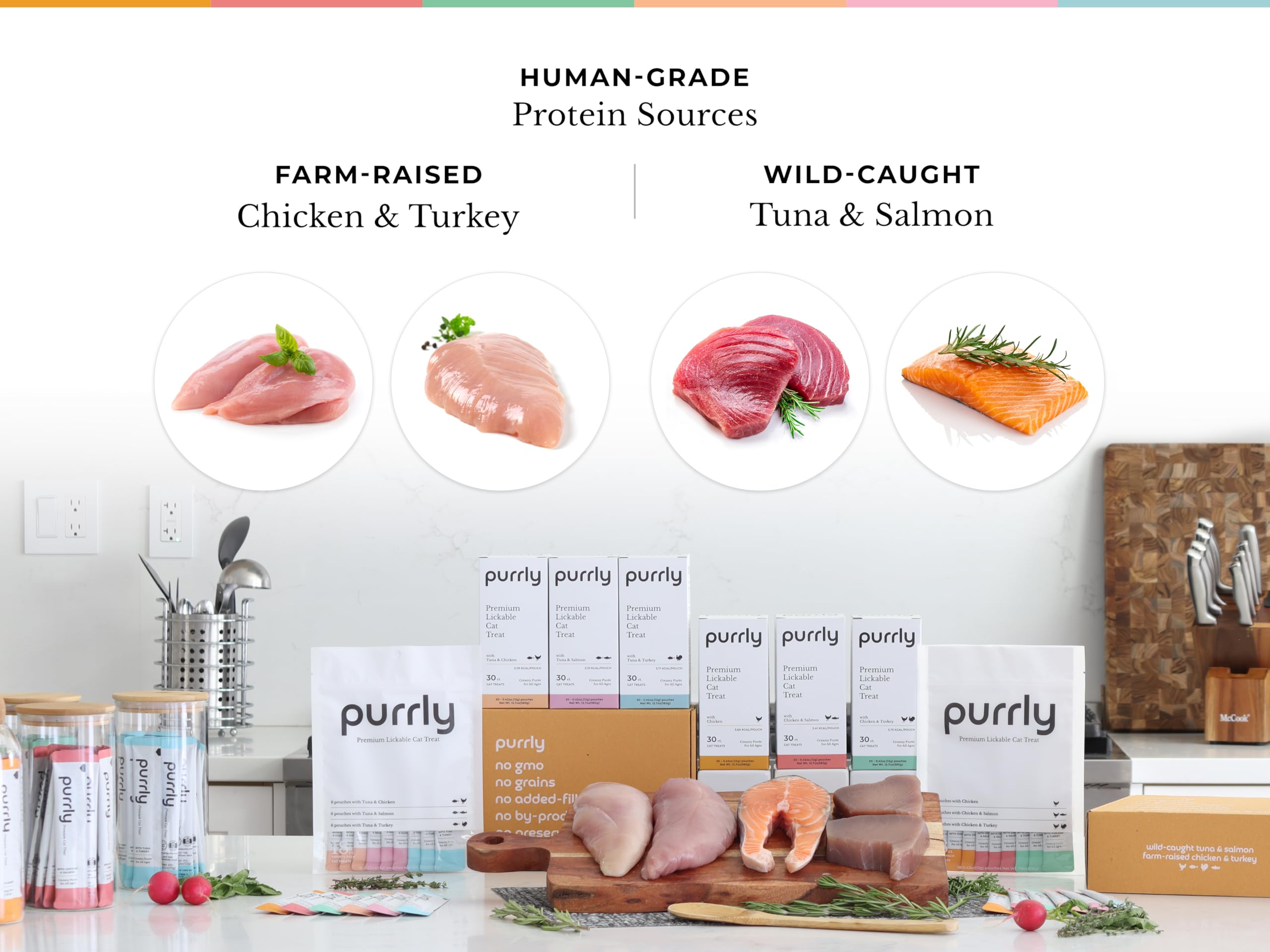 Purrly lickable cat treats with the nutrition panel in view.