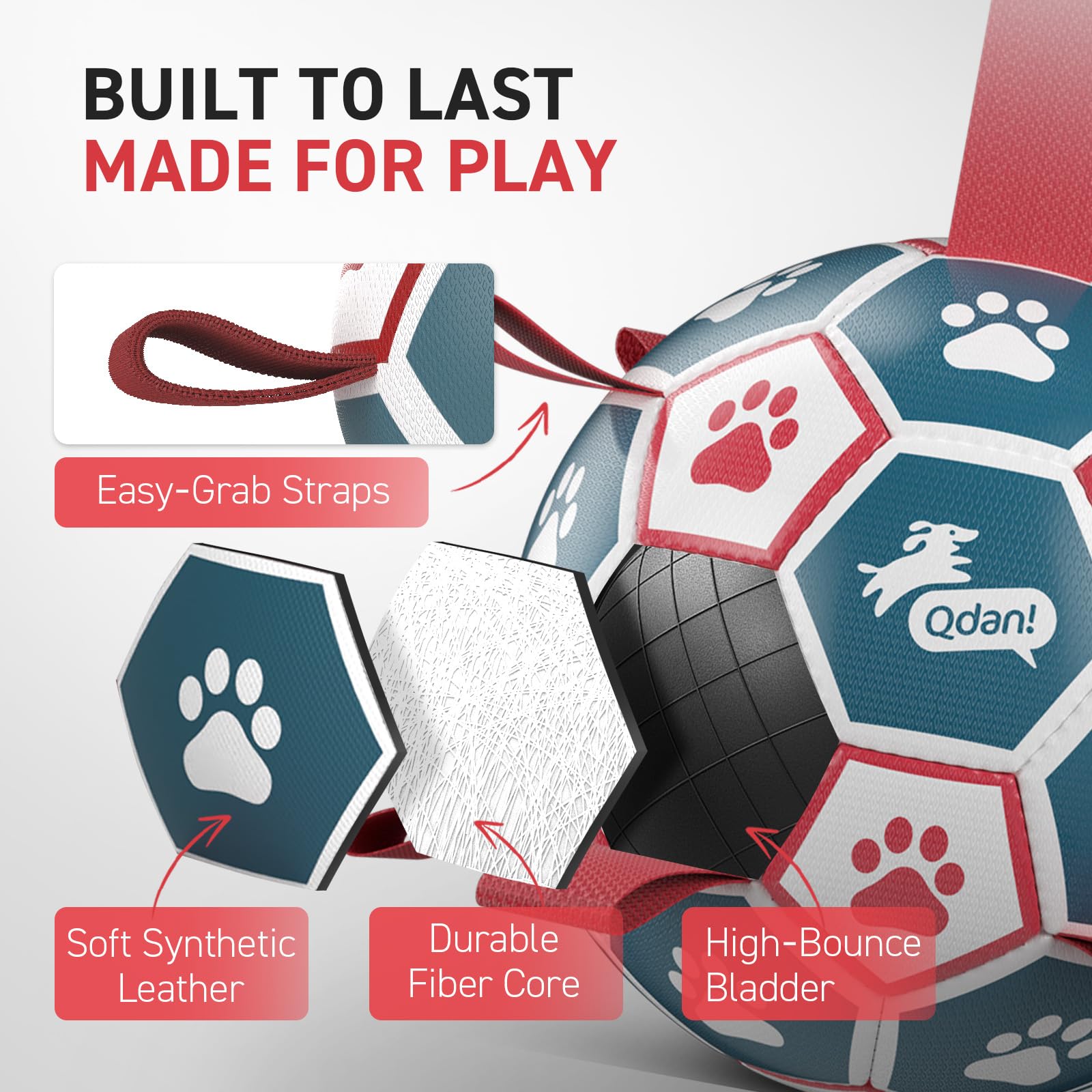 QDAN dog soccer ball shown from an alternate angle.