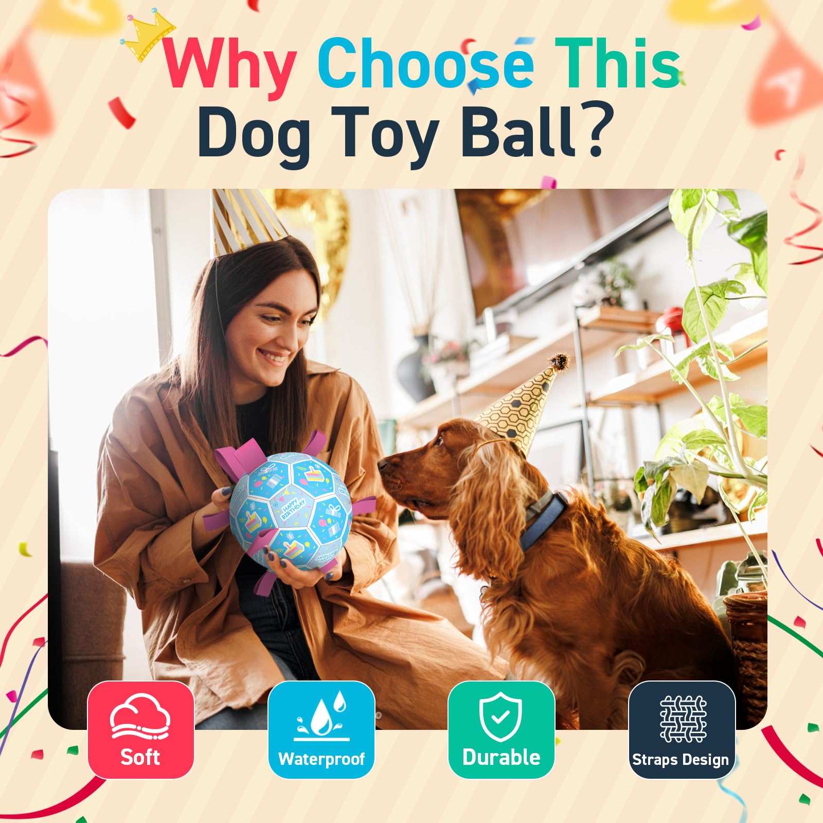 QDAN dog soccer ball with its polyurethane surface in close view.