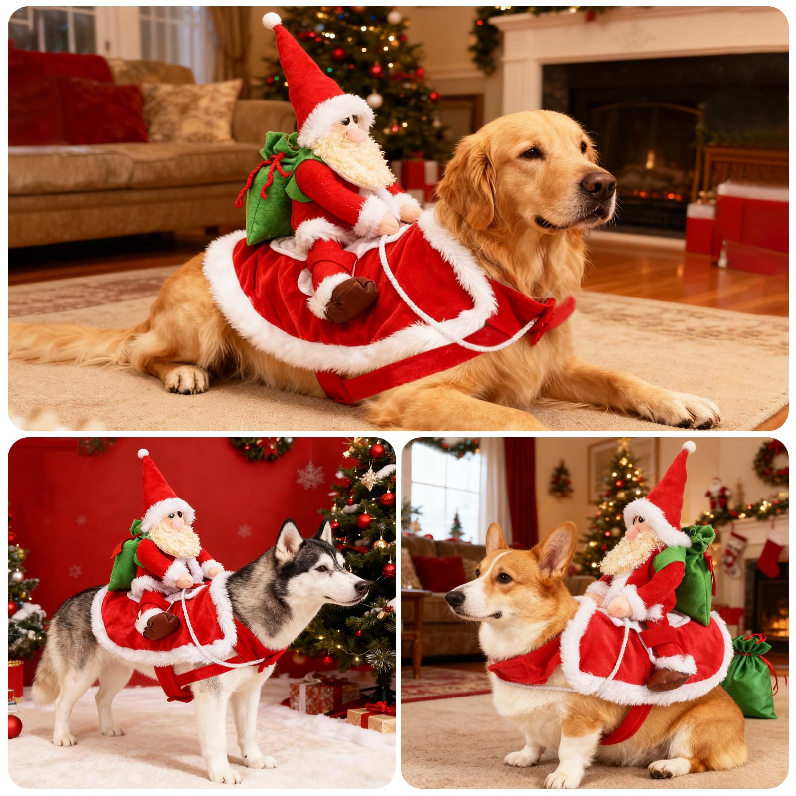QKURT Santa Dog Costume shown worn by a pet for a festive occasion.