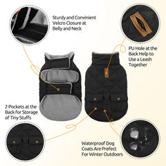 Queenmore dog winter coat showing the brown PU leash opening.